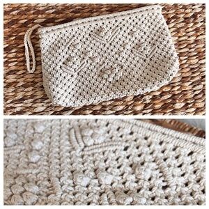 Vintage 70s wristlet macrame clutch purse travel woven bag purse